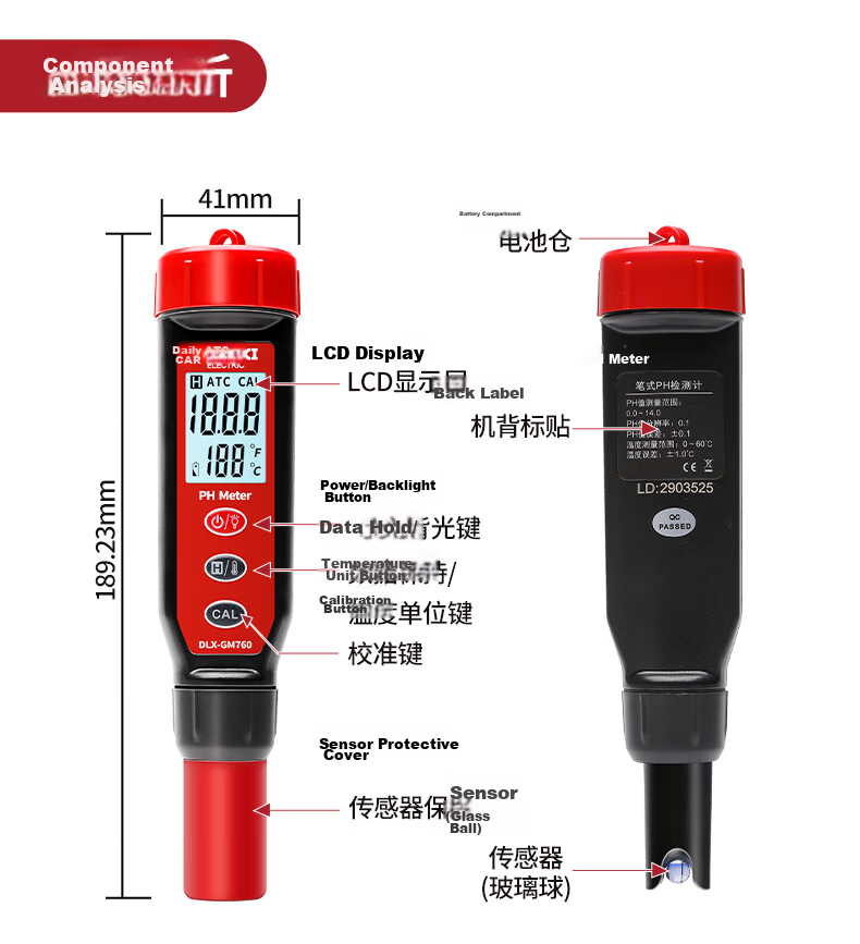 DELIXI ELECTRIC Digital High-Precision pH Meter Industrial pH Tester Household Tap Water pH Pen 16