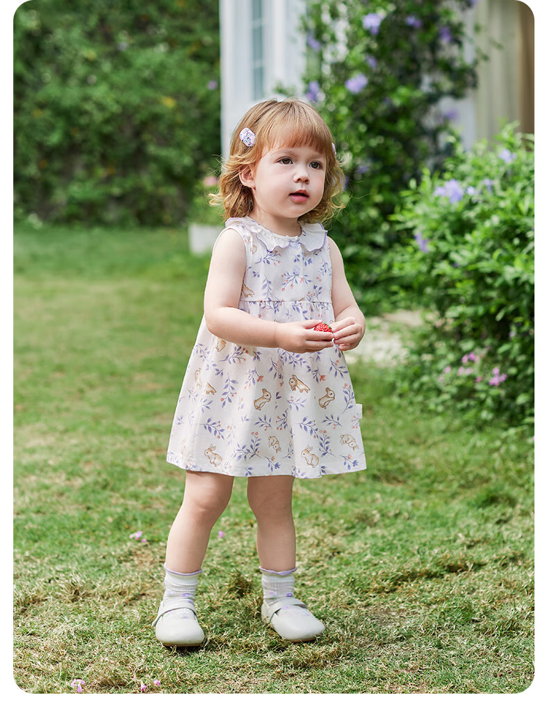 JELLYBABY Round Neck French Style Floral Dress Summer Girls Baby Knitted Vest Dress Casual Breathable Lightweight 14
