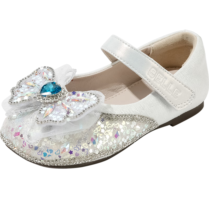 Belle Children's Shoes [Exclusive Style], Girls' Leather Shoes, Kids' Princess Shoes, Baby Crystal Shoes, Spring And Autumn Flats, Silver Color, Size 30