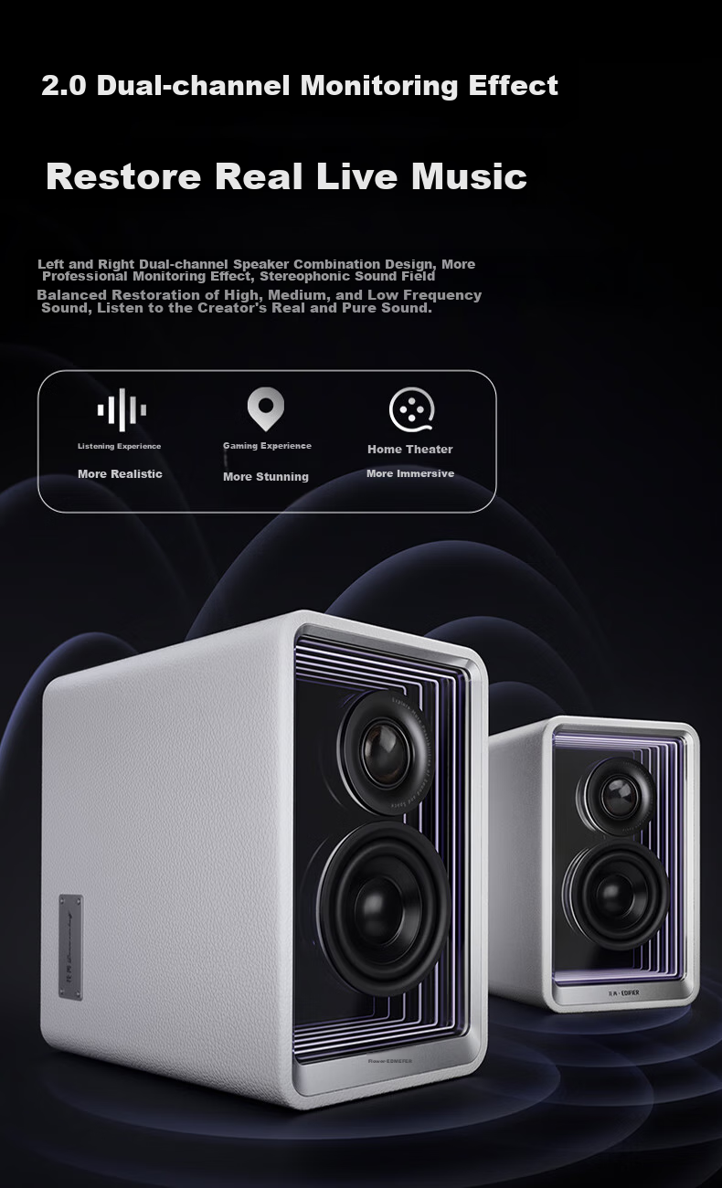 EDIFIER Halo 2.0 Abyss Monitoring Speaker, Bluetooth Computer Speaker, Desktop Speaker, TV Soundbar, Dawn White 8