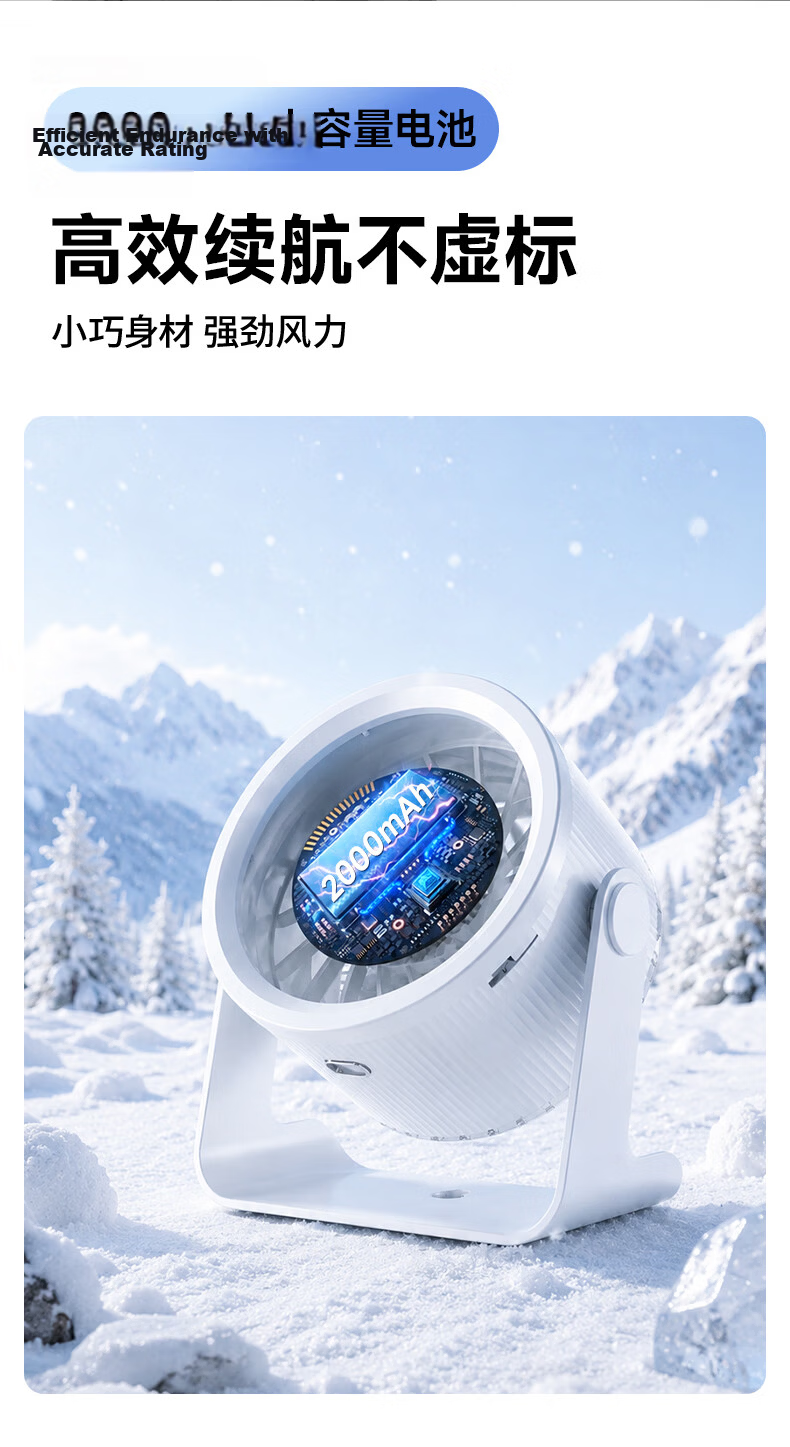 AUX New Desktop Fan Small Rechargeable Wall-Mounted Portable High-Power Dormitory Fan Digital Display Office Long Battery Life Mini Fan 14