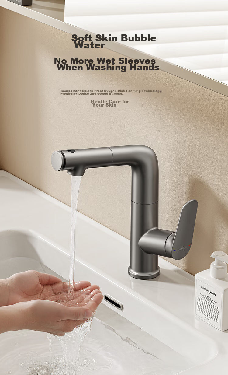 ARROW HS Hot and Cold Washbasin Faucet Adjustable Pull-Out Dual Spray Bathroom Tap 5