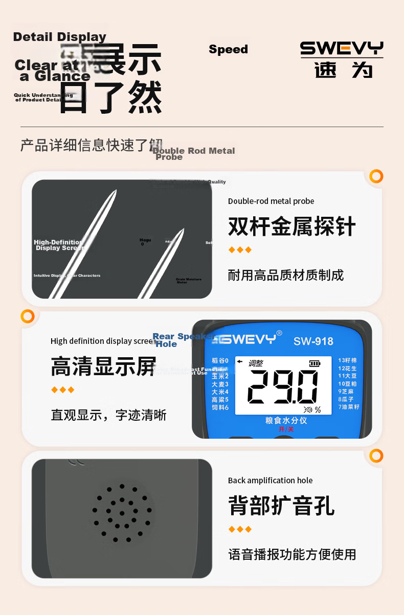Suwei Grain Moisture Tester High Precision Humidity Detector Home Corn Rice Wheat Moisture Meter SW918 13