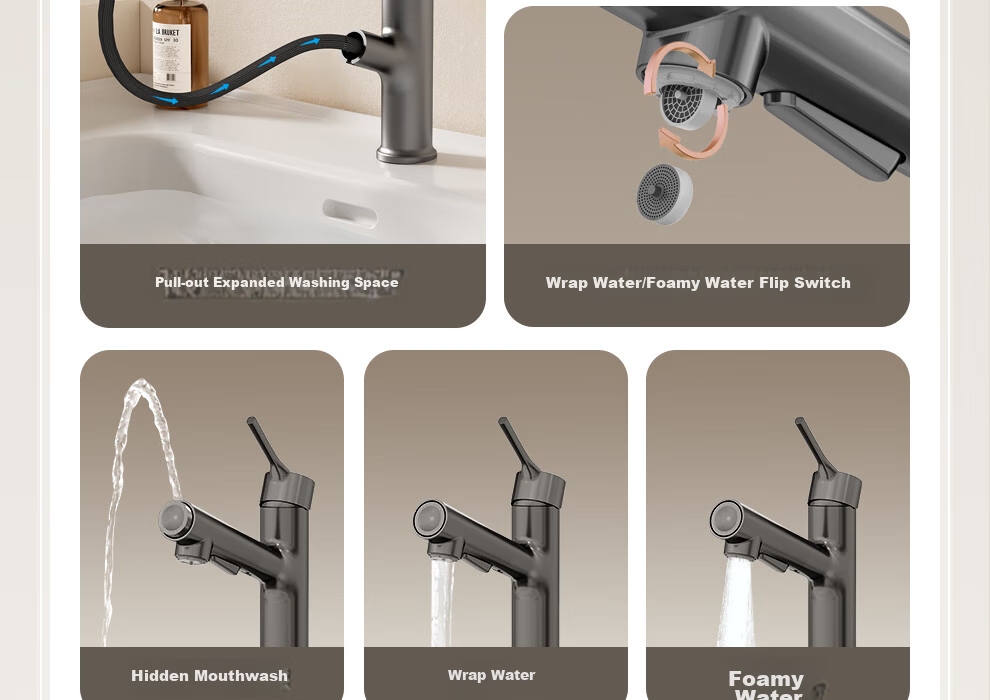 ARROW Multifunctional Pull-Out Basin Faucet Single Handle Hot and Cold AE41135CP 7