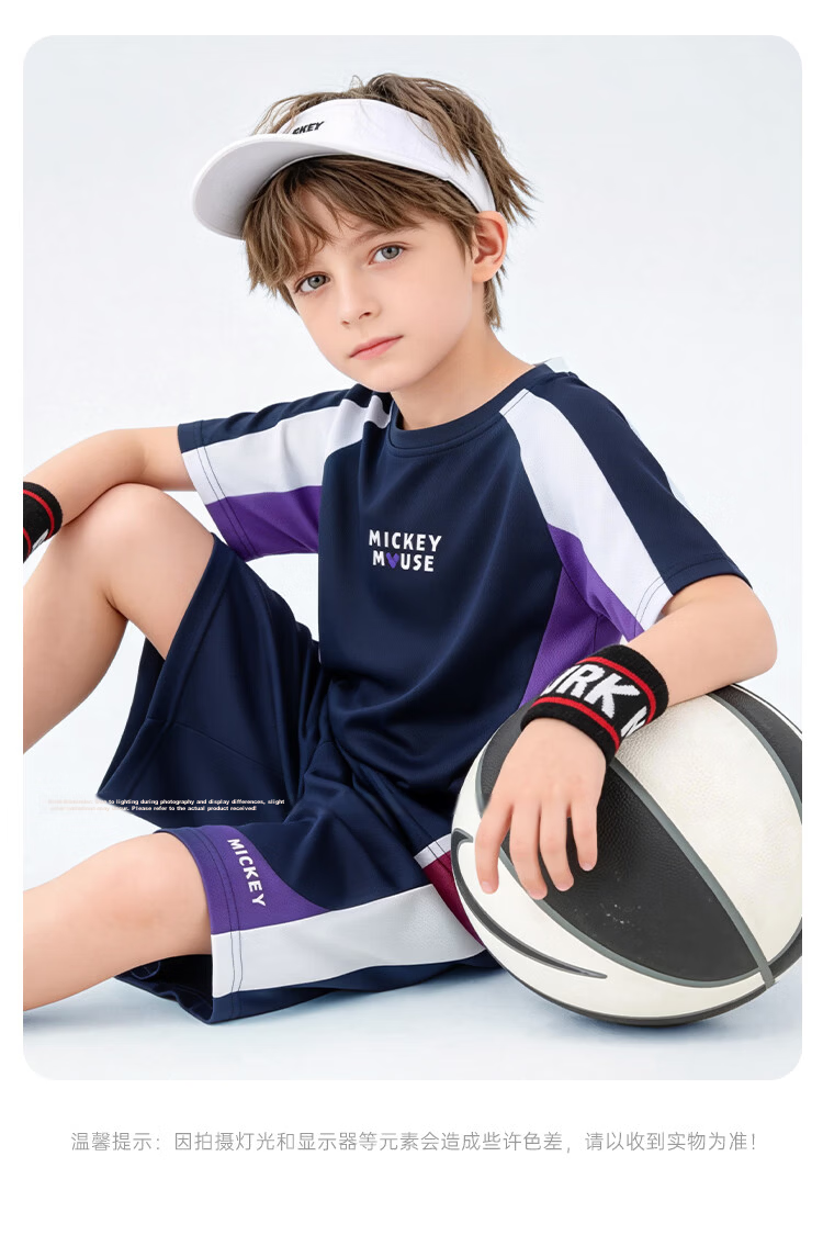 Disney Boys Short Sleeve Set Children's 2026 Summer Sports Set Boys Quick-Dry T-Shirt Two-Piece Navy Blue 120 17