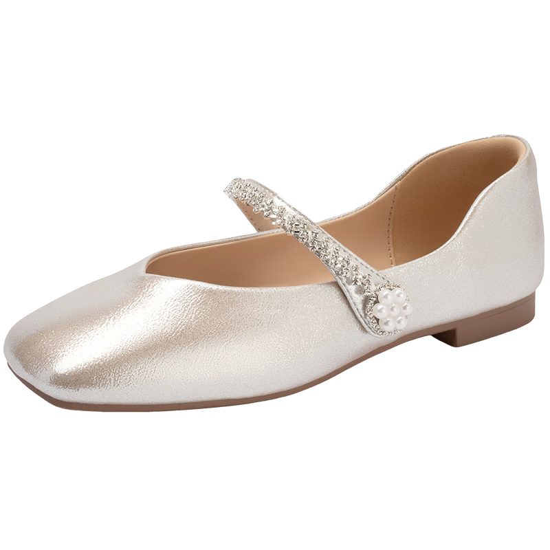 Zhuoshini Dress Single Shoes 2026 New Spring Autumn Qipao French Mary Jane Women's Flat Low Heel Leather Shoes Light Gold 38