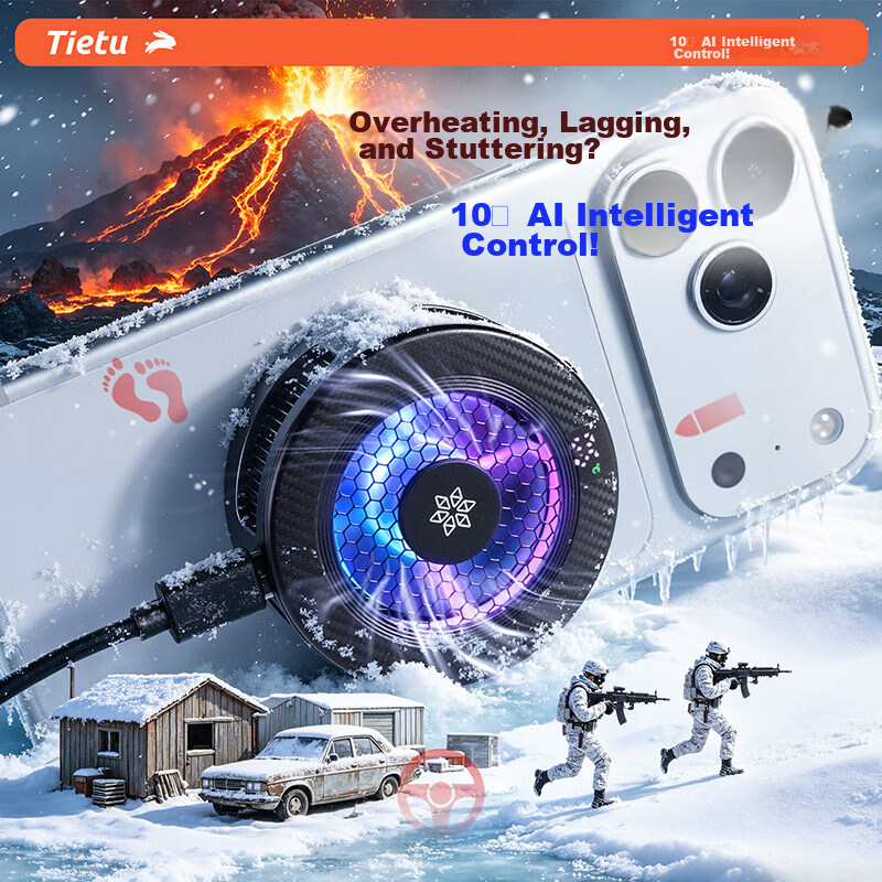 Iron Rabbit Xiao Bing Gai Mobile Phone Cooler Gaming Live Streaming Magnetic Clip Silent Cooling for OnePlus Apple Huawei Xiaomi Black AI