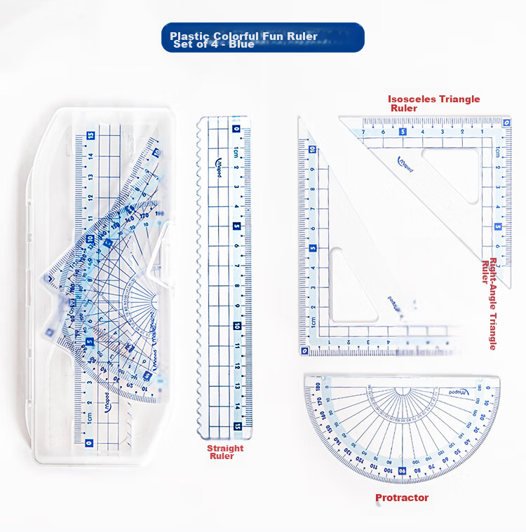 Maped Colorful Multifunctional Ruler Set, 15cm Wave Straight Ruler, 45° Triangle Ruler, 60° Triangle Ruler, 180° Protractor, Study And Exam Ruler Set, 981766CH, Pink 8