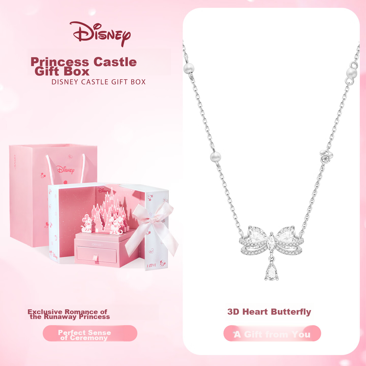 Disney Heart Butterfly Necklace Sterling Silver 2025 New Luxury Niche Birthday Gift for Girlfriend and Best Friend