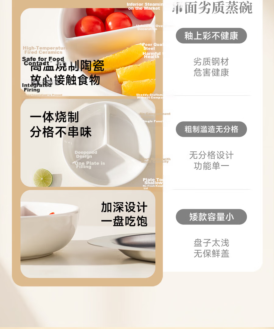 Onlycook Ceramic Divided Steaming Plate for Vegetables and Braised Meat, Household Steaming Bowl, Electric Rice Cooker Round Steaming Plate 3
