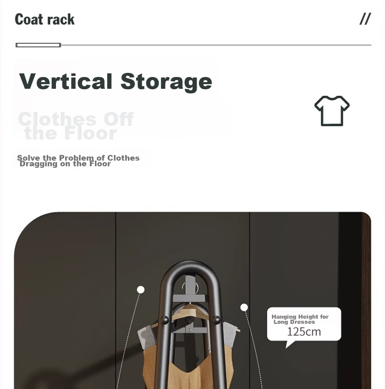 Yixuan Floor Standing Coat Rack Clothes Hanger Movable Bedroom Living Room Drying Storage Rack Black 15