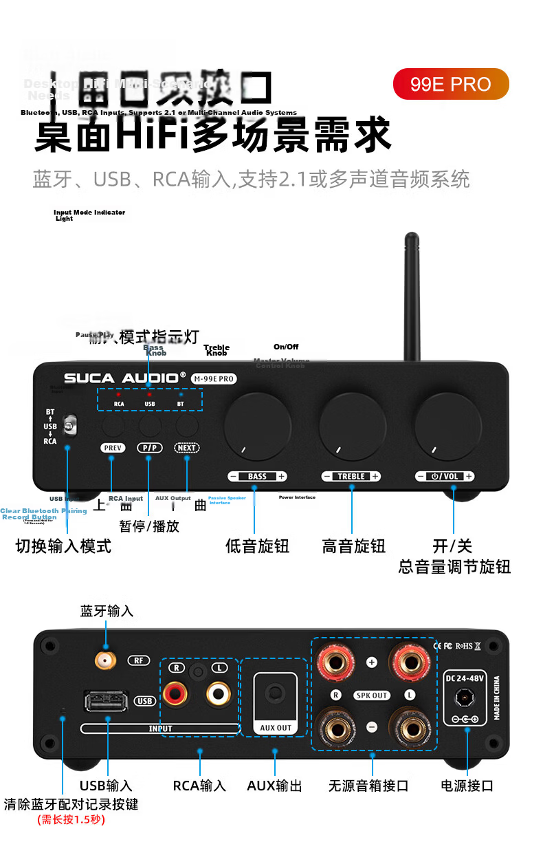 SUCA AUDIO Shengyouchuang 99E PRO High Power Bluetooth 5.2 Digital USB Lossless Playback Compact Home Amplifier 22