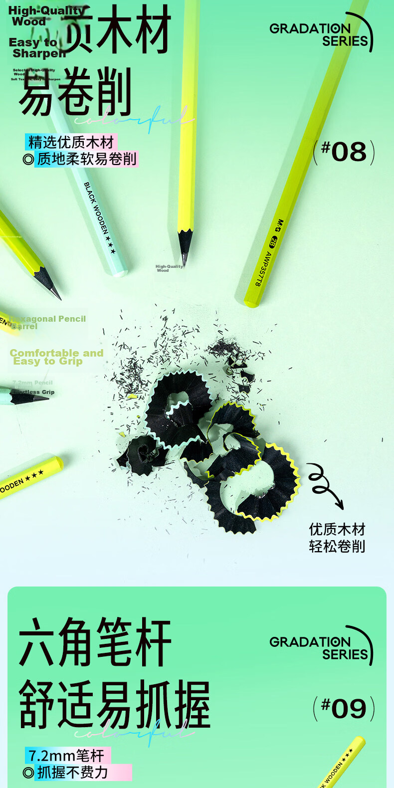 M&G Stationery, HB Pencils, 10 Small Green Sticks, Black Wood, 3.2mm Thickened Core, Hexagonal Shaft, Card Drawing Pencils, Elementary School-Specific Pencils, Exam-Specific, Summer Vacation Handwriting Practice, AWP357T7 15