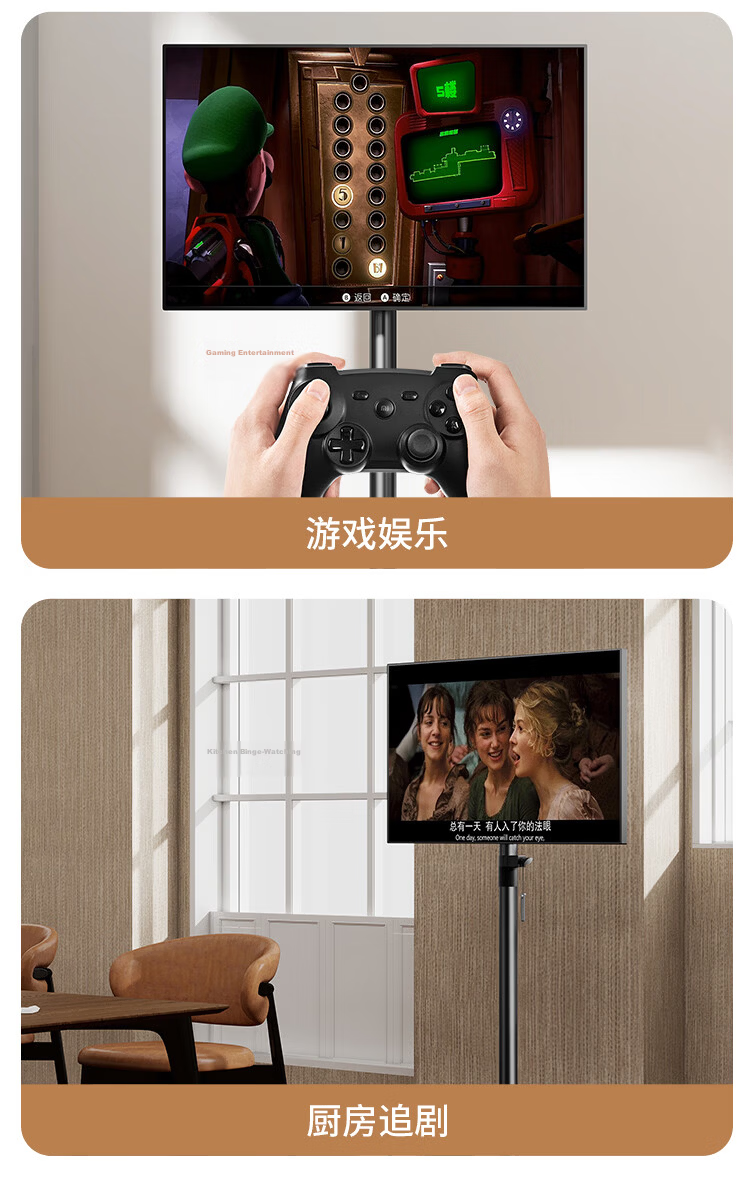 LUCKPRO Dual Monitor Stand, Upper And Lower Screen Support, Computer Desk Mount, Dual Arm Bracket, Monitor Riser, No-Drill Mount for 15-30 Inches 10