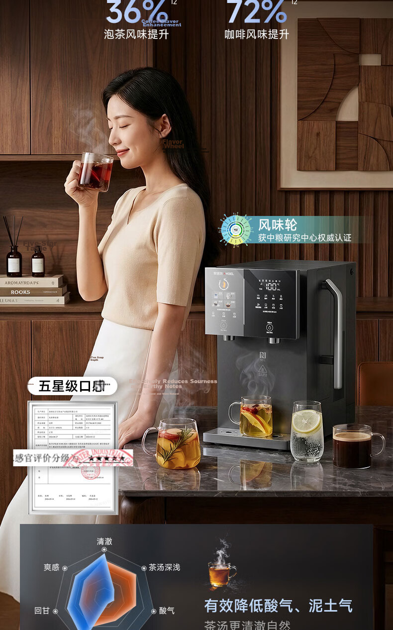 Anjier Desktop Water Purifier T3 [Xiao Zhan Recommended], Household Drinking Water Machine with Heating Function, All-In Instant Hot Water, No Installation Required, Transparent Touch Screen, BPA-Free, High in Strontium, JY3491TK-ROK 5