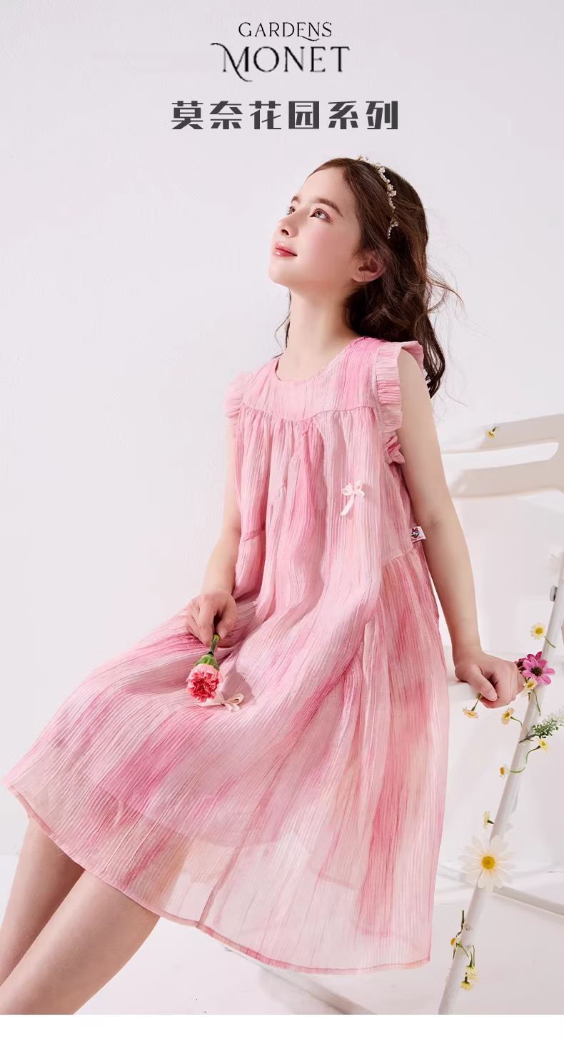 Disney Girls Summer Dress New Children's Tencel Chiffon Princess Dress EQ018 Yingluo Pink Size 130 1