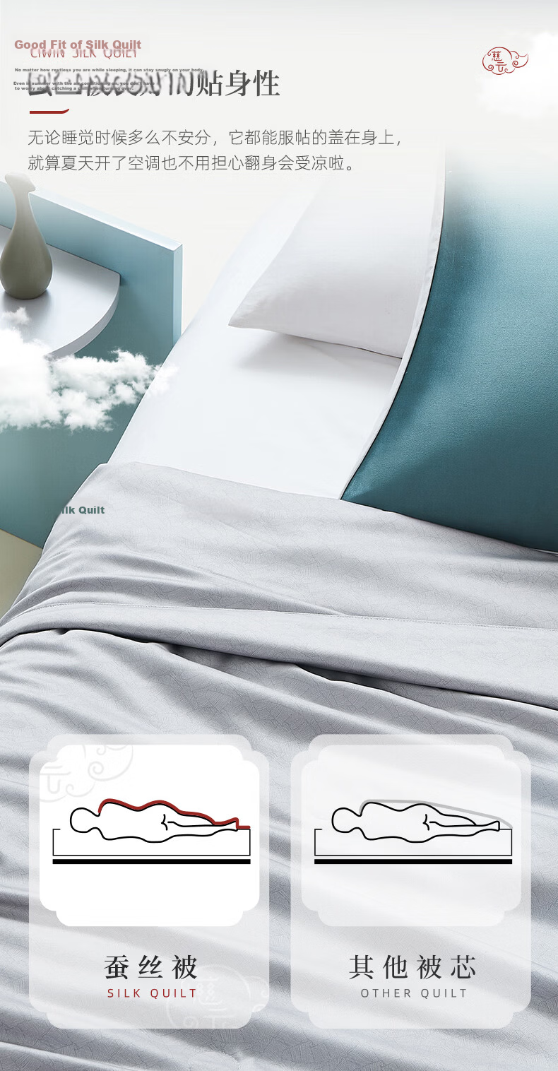 Ciyun Mulberry Silk Summer Quilt Herbal Antibacterial 100% Long Silk Air Conditioning Quilt Washable 150*210cm Gray 15