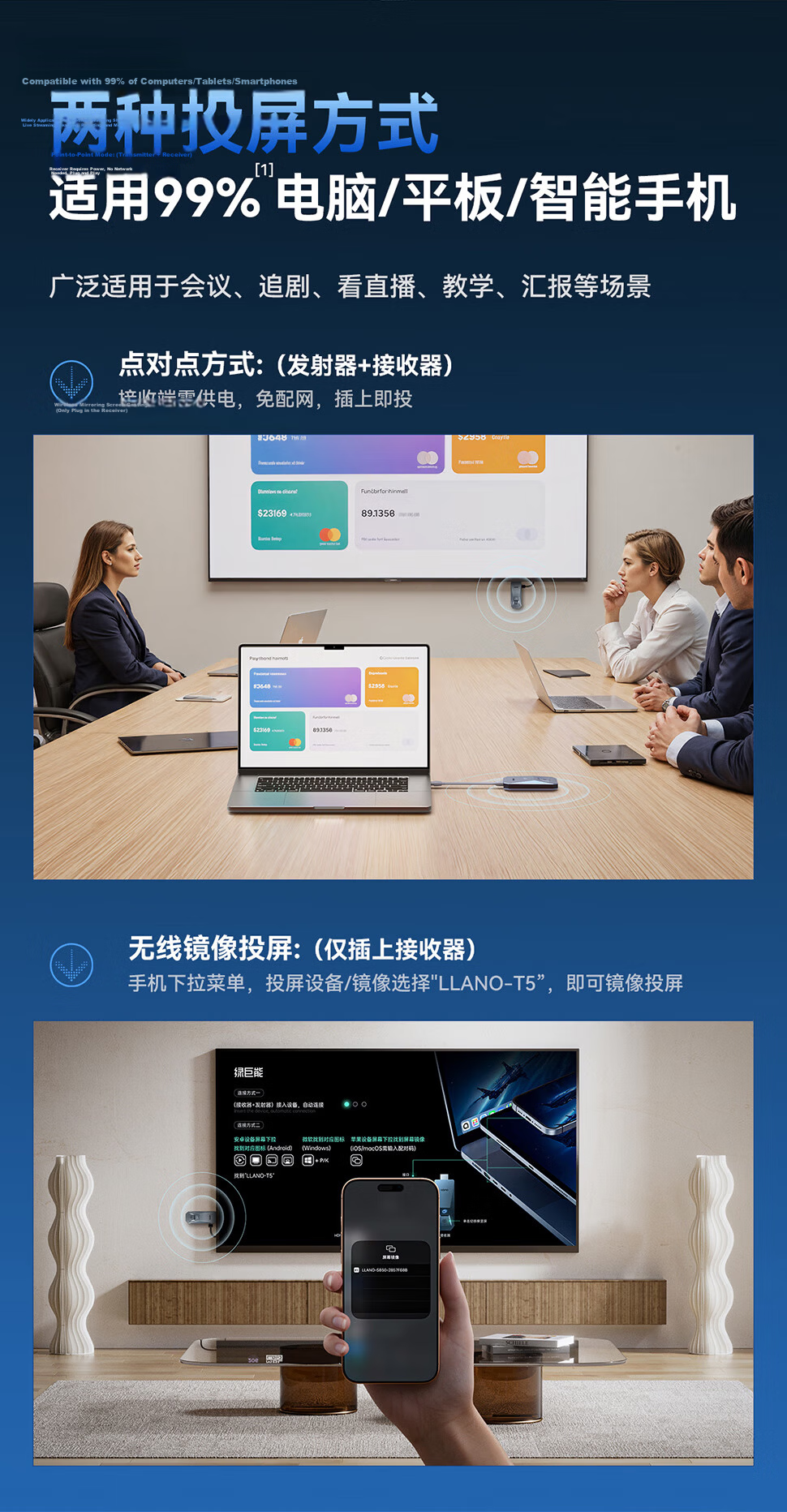 Green Giant HDMI Wireless Screen Mirroring Device HD Conference Type-C [S850 Screen Mirroring Magic Box] Screen Sharing Device for Phone Laptop to TV Projector Point-to-Point 50m Transmitter 9