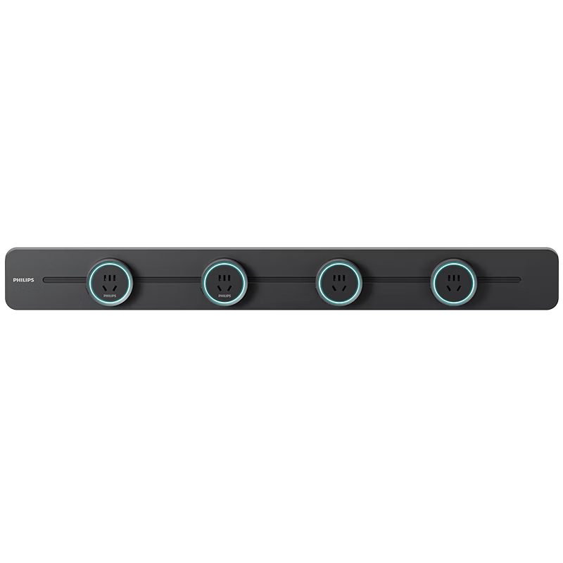 PHILIPS Slim Track Socket Ambient Light Movable Power Strip Wall-Mounted Island Rail 75cm with 4 Adapters Black