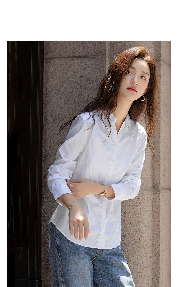Demana Pure Cotton Island Autumn Elegant Commuter V-Neck Princess Seam Waist Slimming Long Sleeve Shirt for Women 10