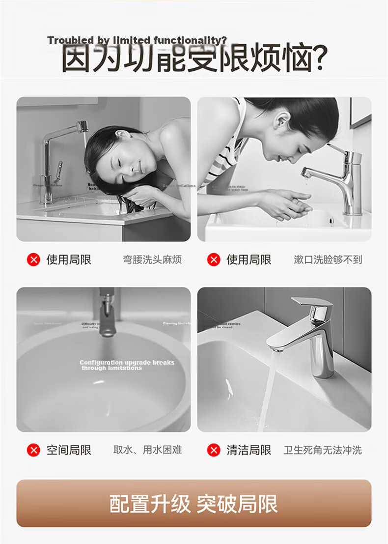 ARROW YJ Basin Faucet with Universal Rotating Arm, Bathroom Sink Mixer Tap, Dual Control Hot and Cold Stainless Steel Faucet 3
