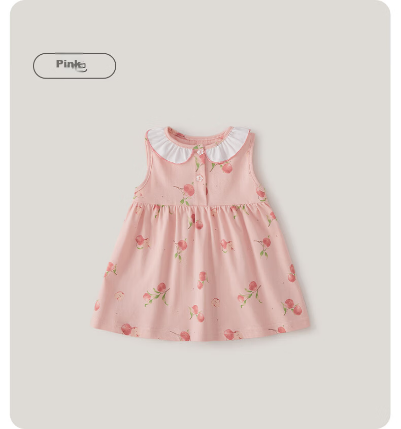JELLYBABY Round Neck French Style Floral Dress Summer Girls Baby Knitted Vest Dress Casual Breathable Lightweight 34