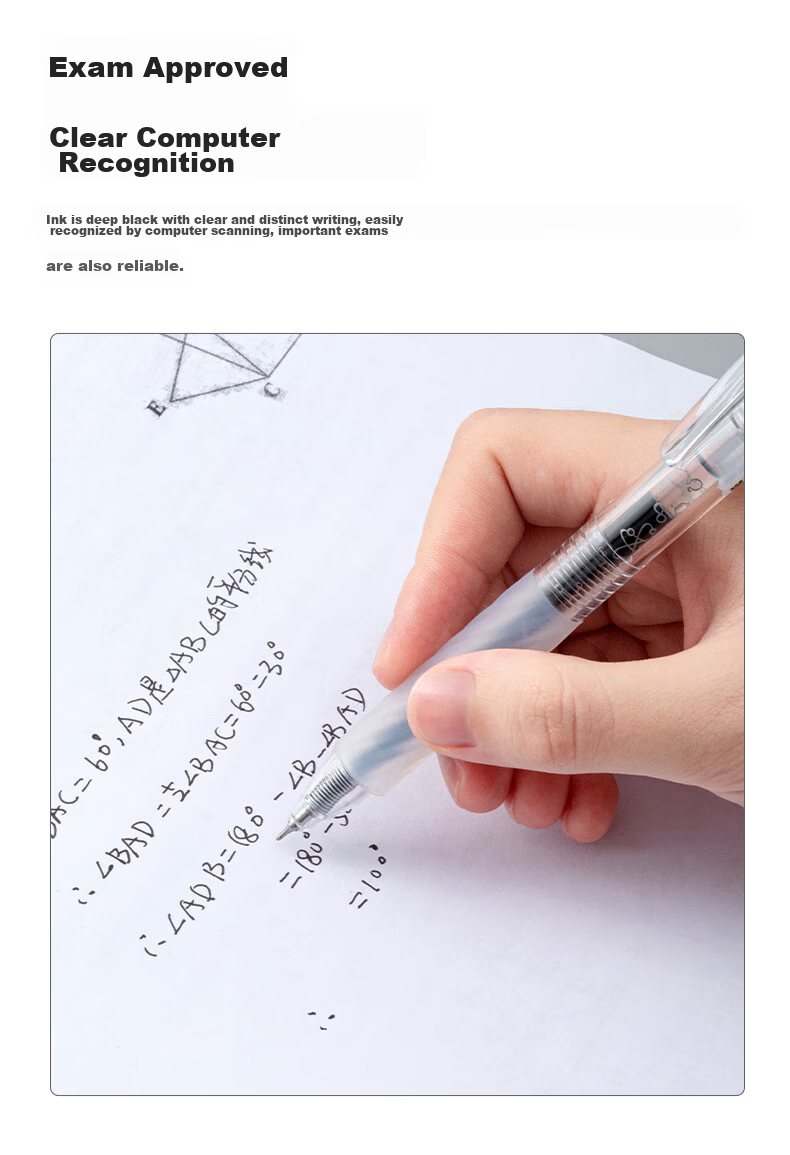 AIHAO ST Quick-Drying Gel Pen, Large Capacity Retractable 0.5mm Black, Student Exam Writing Pen, Office Supplies, Signature Pen, Graduated Refill, Soft Rubber Grip 3