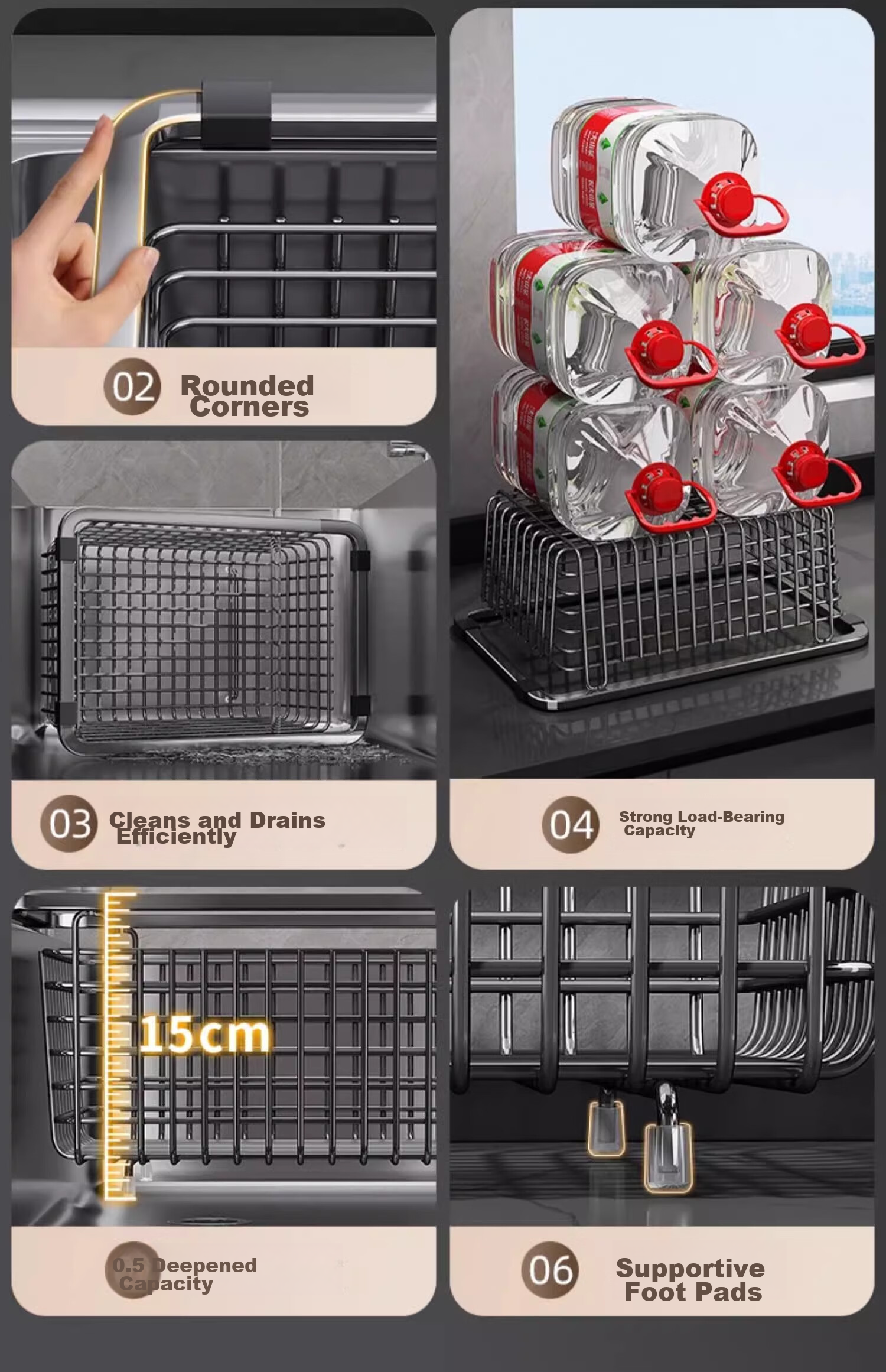 MUYA Stainless Steel Kitchen Sink Draining Rack Expandable Vegetable Strainer Basket 8