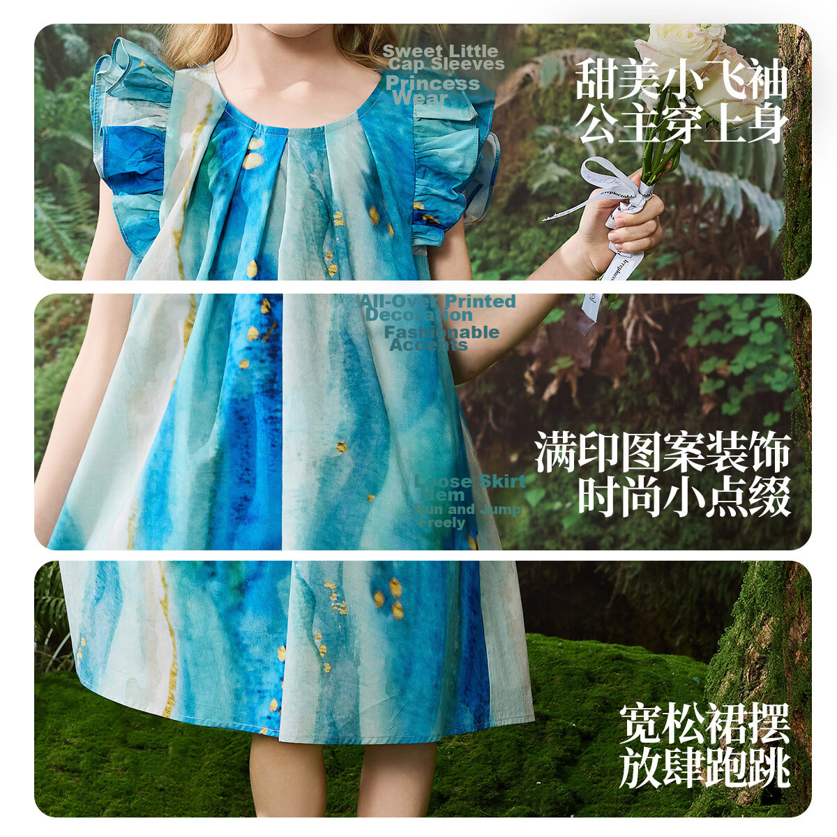 ASK JUNIOR Kids Summer Dress Girls Flutter Sleeve Cotton Princess Sundress Strap Dress 7