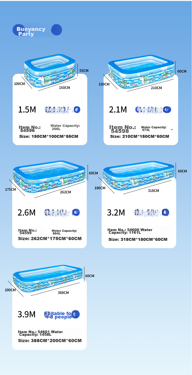 Bestway JD Exclusive Inflatable Swimming Pool Indoor Outdoor Thickened Foldable Kids Toy Blue Frog 2.6m 13