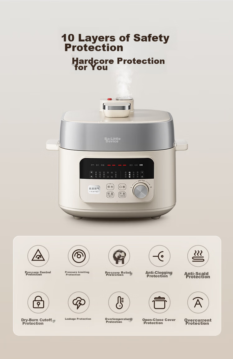 Bear Electric Pressure Cooker Small Smart High-Pressure Rice Cooker Household Multifunctional Automatic Exhaust YLB-D25F1 [New Generation True Boiling] 2.5L Iron Pot 25