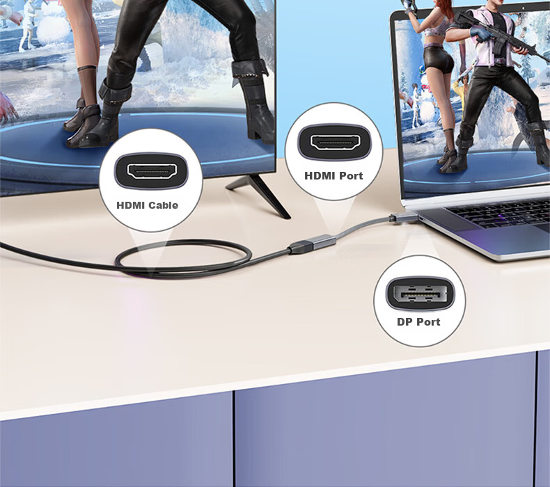ULT-unite DP1.4 to HDMI 2.0 Converter Cable 4K HD Male to Female Video Adapter for Desktop Laptop Graphics Card External Monitor Screen Casting 0.2m 5