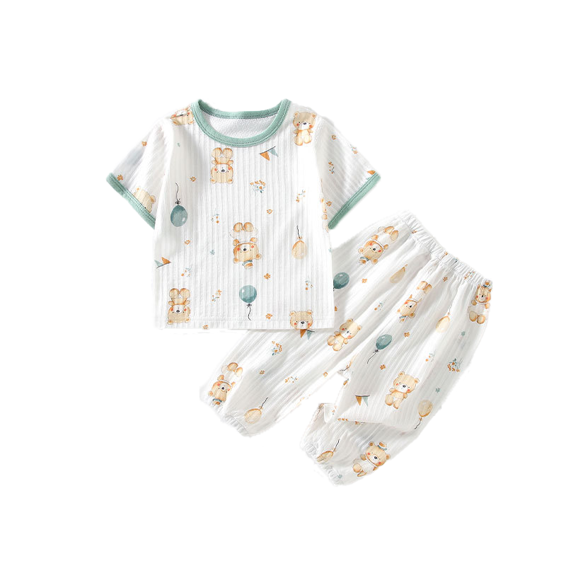Babyprints Baby Homewear Set Summer Short Sleeve T-shirt and Long Pants 2-Piece Cotton Mosquito-Proof Lightweight Green 100