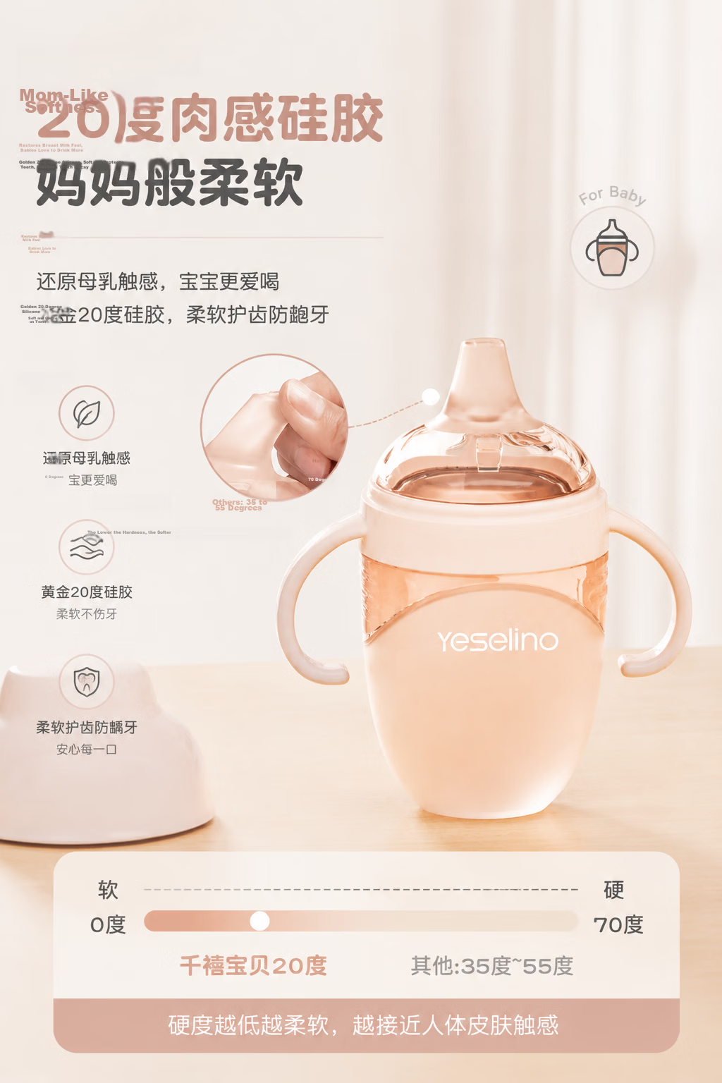 Yeselino Millennium Baby Series Infant Duckbill Cup Ice Blue Silicone Drinking Cup for Children Over 6 Months 9