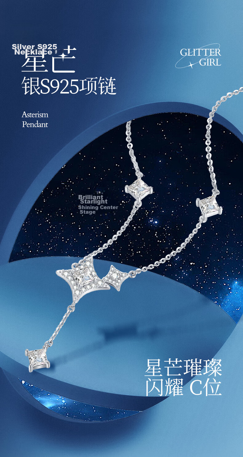 CHOW TAI SENG DC Radiant Star Series Starburst Necklace S925 Silver Clavicle Chain Gift for Girlfriend Wife Birthday 2