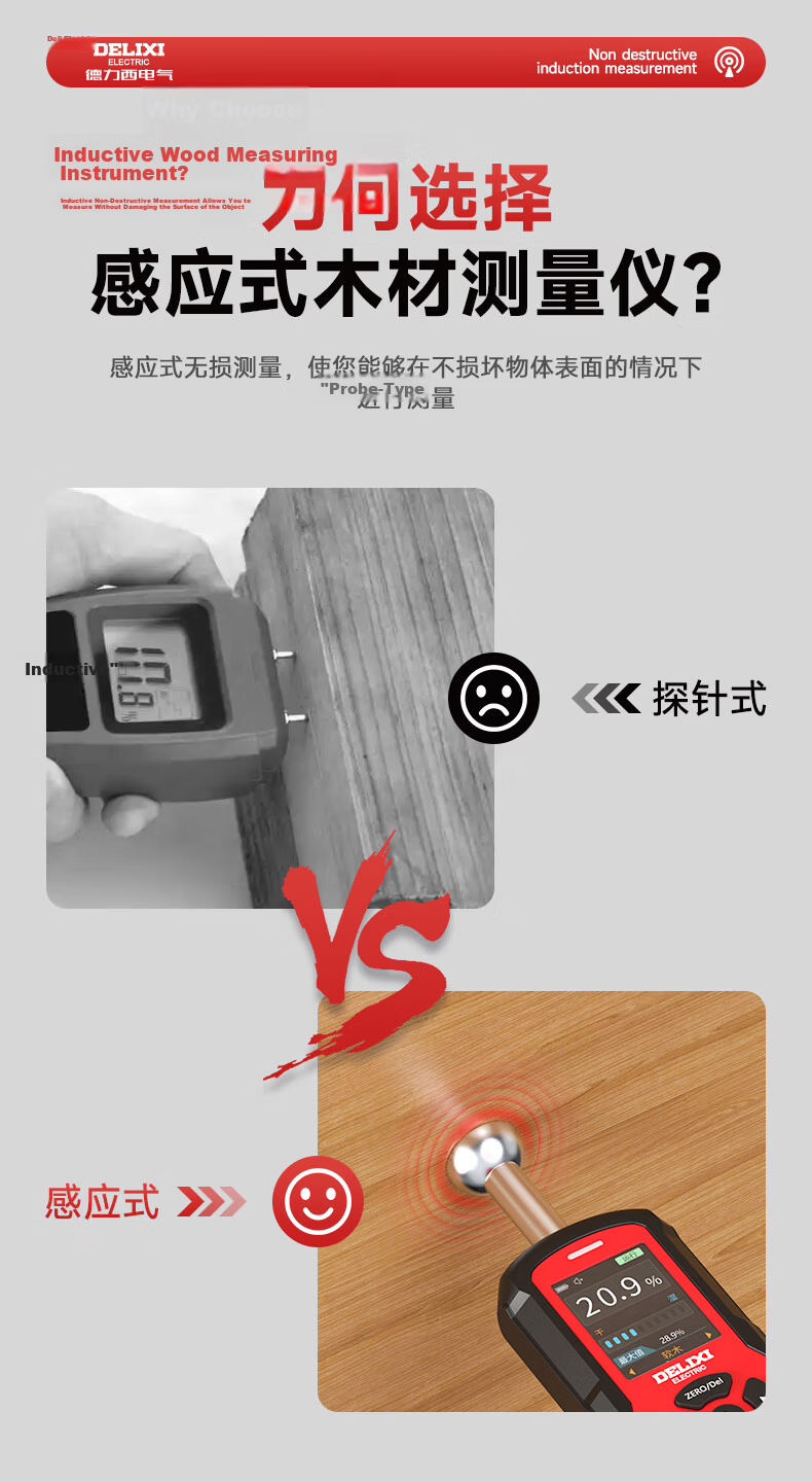 Delixi Electric Moisture Meter Rapid Moisture Tester Humidity Detector Wood Moisture Content High Precision Tester 3