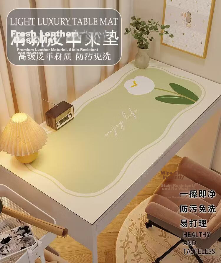 Juyingfeng Large Leather Mouse Pad Odorless Waterproof Oil-Resistant Wash-Free Dining Mat Luxury Minimalist Ins Style Custom Printed Desk Pad 900*420*2mm Milk Powder Small Flower 1