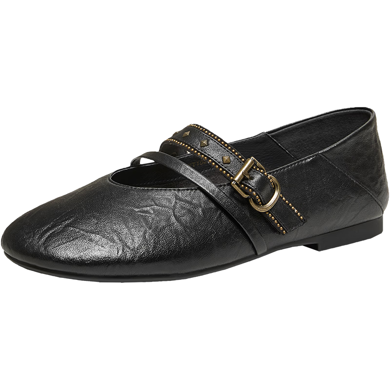 TATA Zhang Xiaowan Artist Mary Jane Shoes Women Lambskin Ballet Flat Black Size 38
