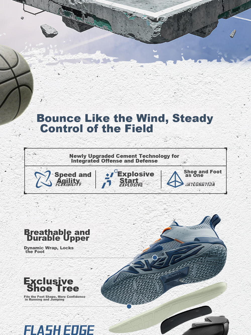 Anta Kids Boys Sports Shoes 2026 Summer Breathable Mesh Durable Cement Basketball Shoes A12621102 2