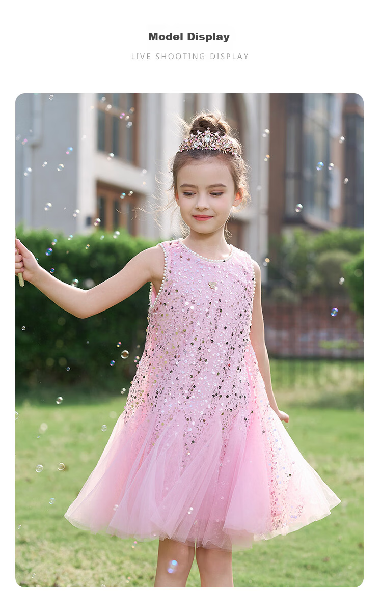 Disney Girls' Dress Children's Princess Tulle Dress Birthday Party Dress 2026 Summer New Girls' Sleeveless Dress 9