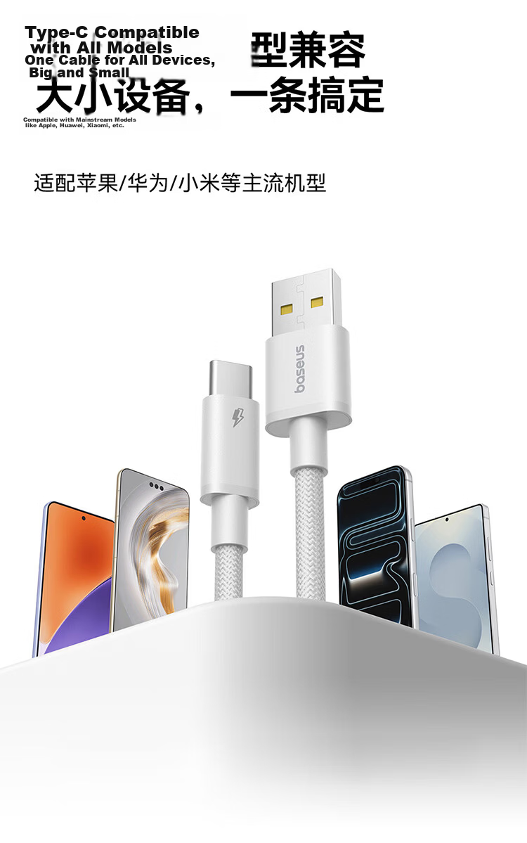 Baseus Apple Charging Cable Type-C USB-C CarPlay Data Cable for iPhone 17/16e/15 Pro Max Full Series Fast Charging 2m Braided White 7