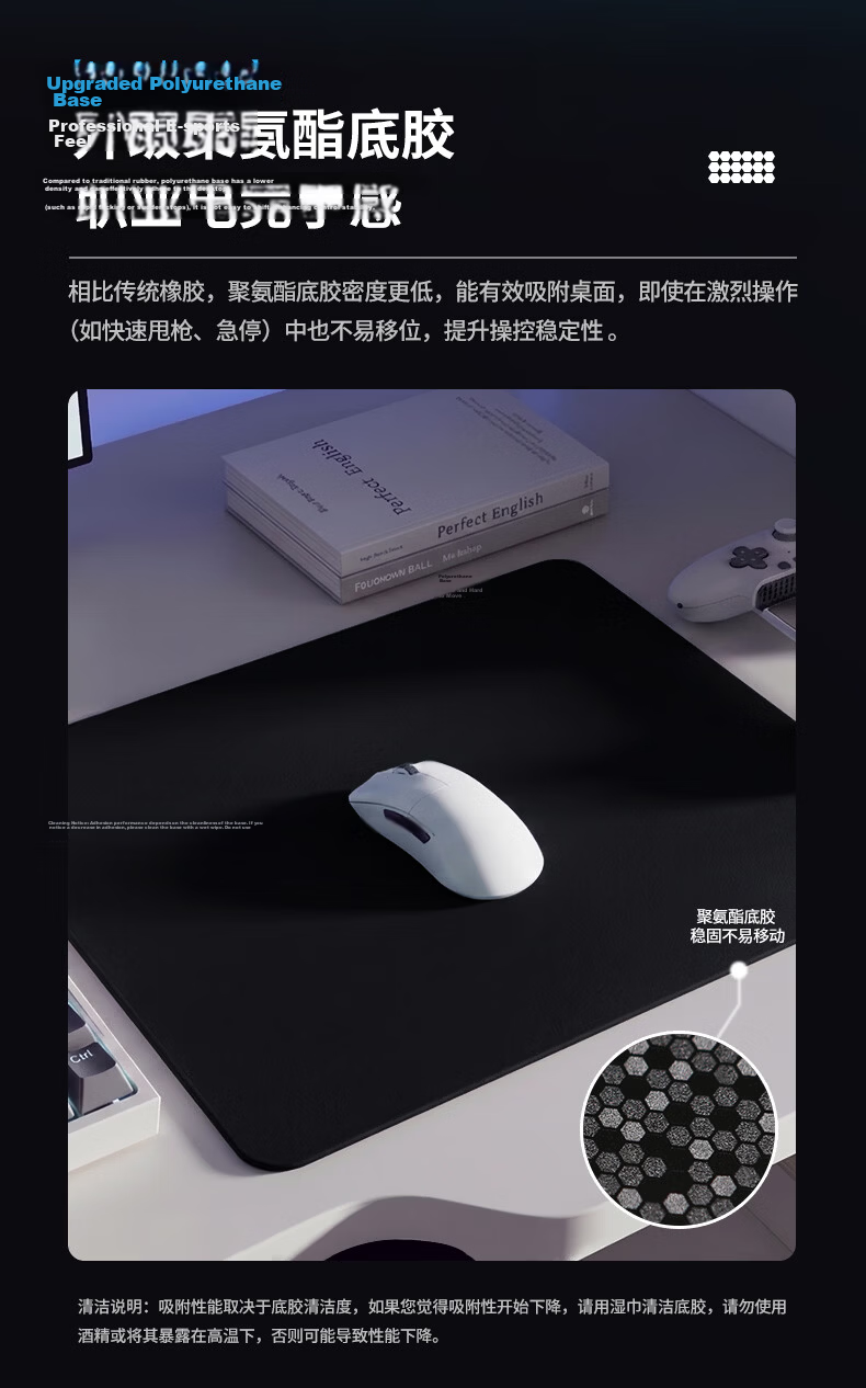 Rantopad Stable Series Gaming Mouse Pad Smooth Surface Microfiber Ultra-Fine Woven Fabric FPS Gaming Large Desk Mat with Sinking Edge 8
