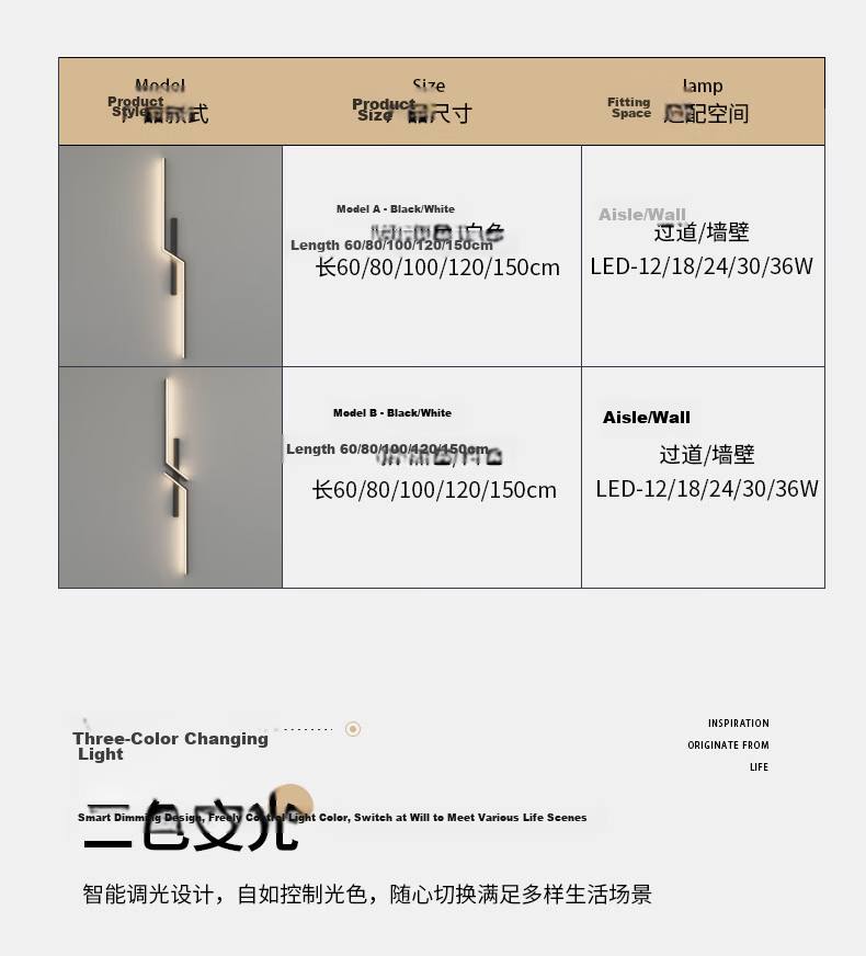 AOC Minimalist Italian Modern Luxury Grille Living Room TV Background Wall Linear Strip Bedroom Bedside Wall Lamp 5