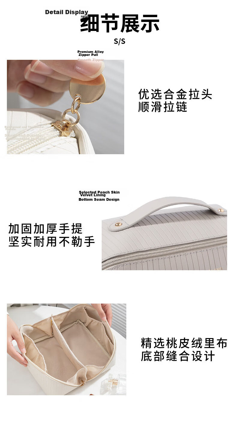 Qinxin Muyi New Vertical Stripe Pillow Cosmetic Bag Large Capacity Ins Popular Travel Makeup Storage Bag Toiletry Bag Gray 12