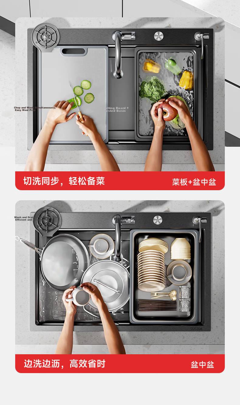 DONGPENG Kitchen Sink Large Single Bowl National Standard 304 Stainless Steel Vegetable Washing Basin Integrated Sink with Strainer 4mm Thickened 8045 17