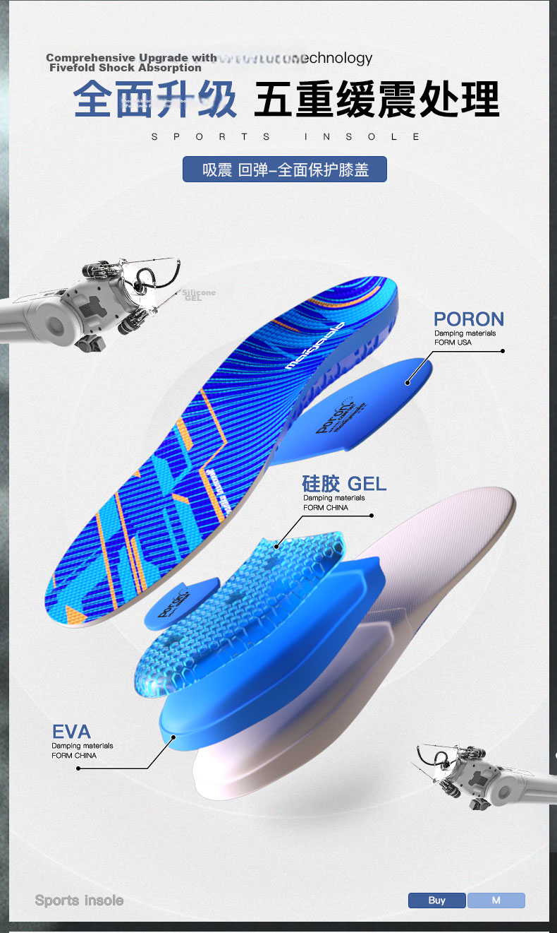 Maigaole Sports Insoles for Men, Thickened Shock-Absorbing Elastic Basketball Shoes, High-Elasticity Soft Running Shock-Absorbing Poron Antibacterial, Red 41-42 4