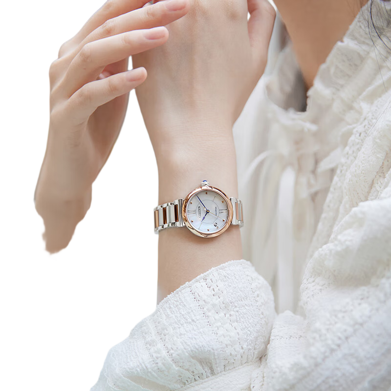 CITIZEN Women's Watch Japanese-Korean Solar-Powered Mother-of-Pearl Dial Elegant Steel Band Girlfriend Gift EM1074-82D Gift Box Edition