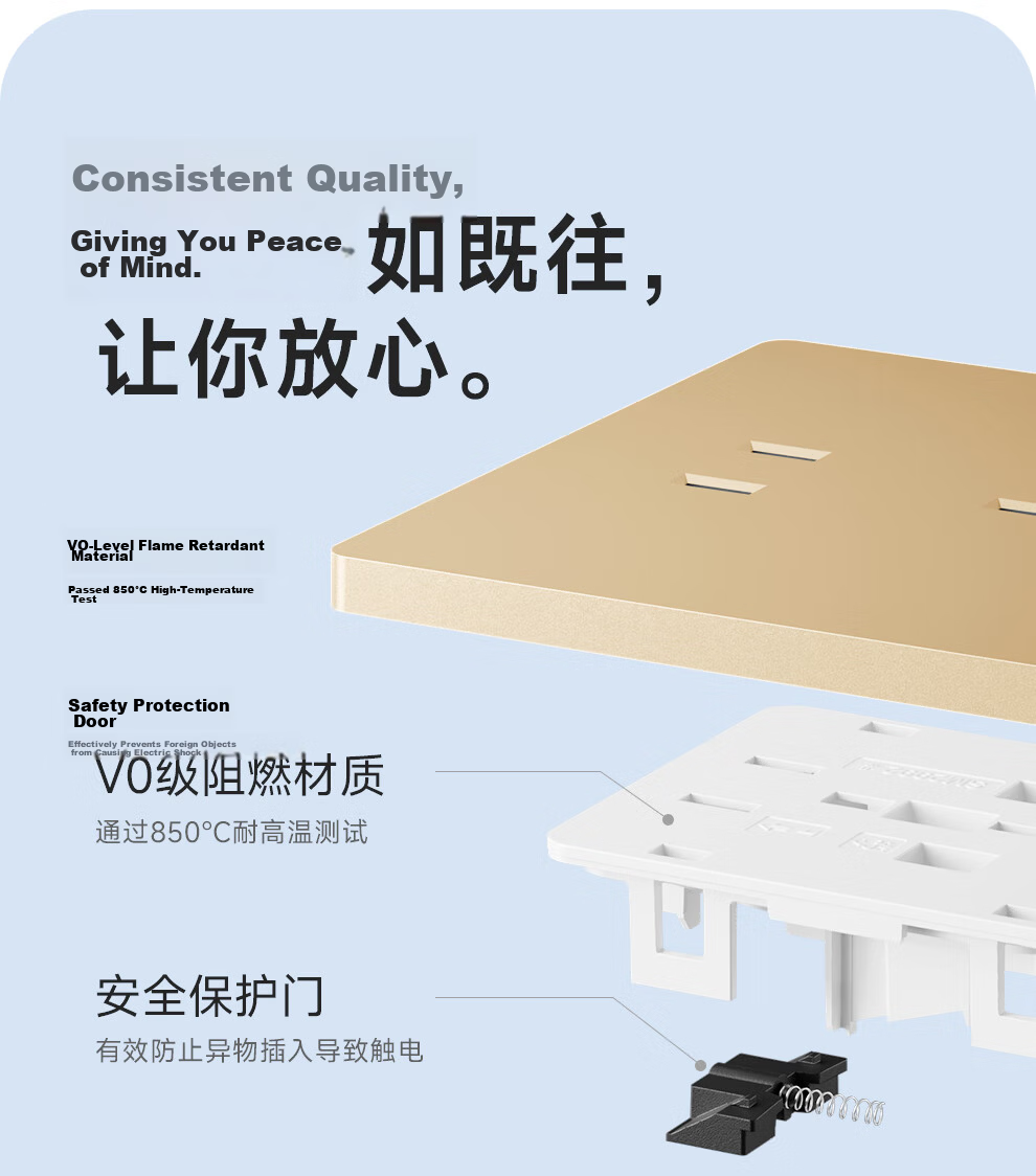 NVCleishidiangong Switch Socket, Three-Gang Single-Control 86-Type Concealed Wall Switch Panel, N25 Champagne Gold 20