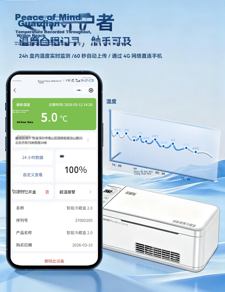 Xinxianglian Smart 4G Connected 2-8°C Temperature Controlled Portable Insulin Cooler Box with 24h Temperature Monitoring 4