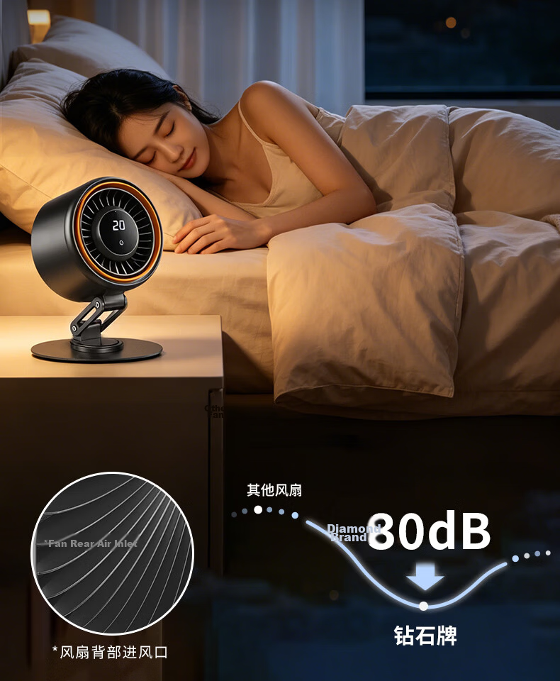 Diamond Brand [Storm Whisper] Desktop Mini Fan USB Portable Rechargeable Electric Fan Outdoor Camping Long Battery Life Cooling Device Dorm Bedside Small Fan WB18 Gray 14